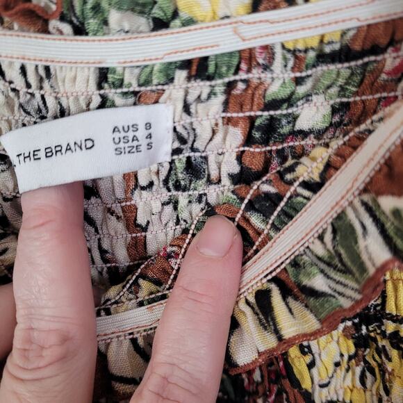 Faithful the Brand brown and yellow floral smocked ruffle hem linen dress Size 4 - Picture 5 of 13